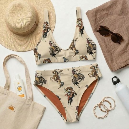 Cowboy Bikini Set for Women, High-Waisted Two Piece Swimsuit, Summer Bikini