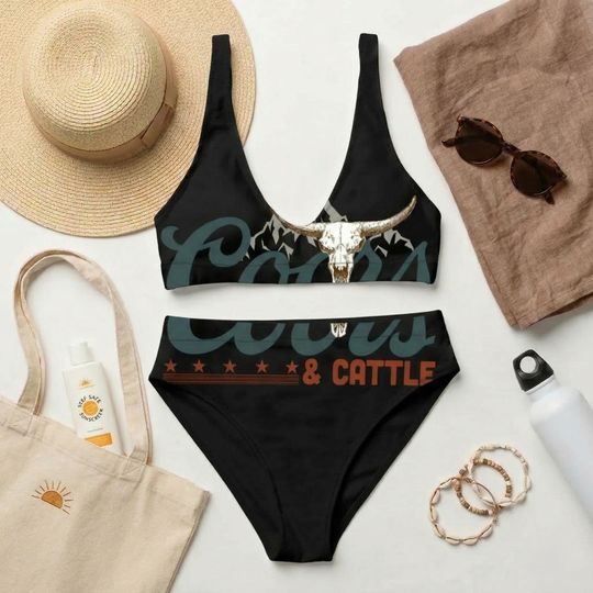 Cattle Two-Piece Bikini Set for Women, High-Waisted Summer Swimsuit