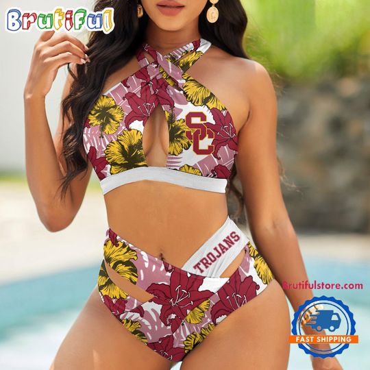 NCAA USC Trojans Hawaiian Pattern Summer Beach Women’s Bikini Set