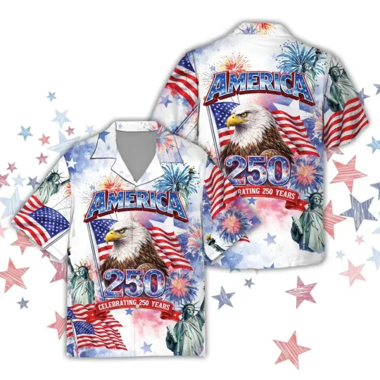 USA 250th Years Anniversary 1776-2026 Hawaiian Button Down Shirt