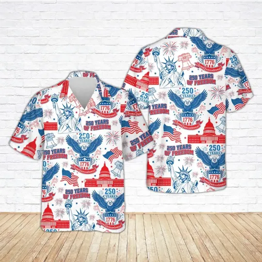 USA 250th Years Anniversary 1776-2026 Hawaiian Button Down Shirt