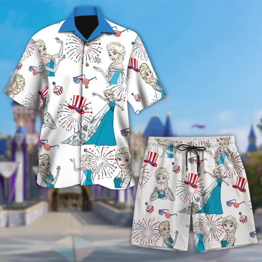 Elsa 4th July Hawaiian Shirt and Shorts