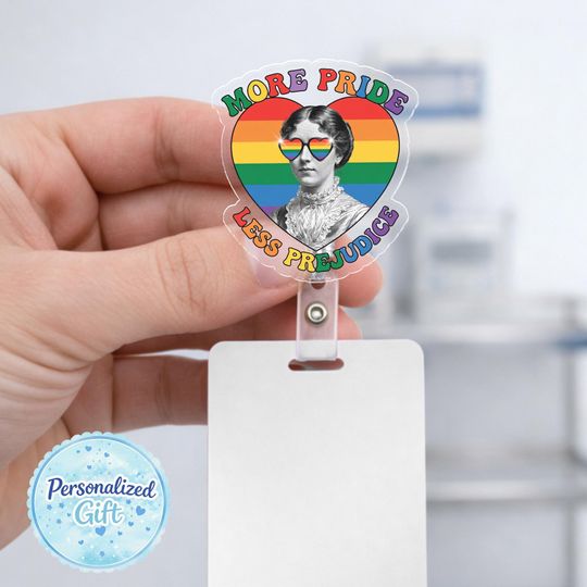 More Pride Less Prejudice Badge Reel, LGBTQ Pride Nurse Badge Holder, Rainbow Pride Retractable ID Badge Clip OIQP14-1
