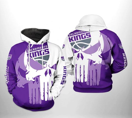 Sacramento Kingss White Purple Punisher Skull Pullover Hoodie