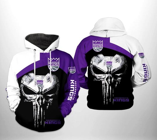 Sacramento Kingss Purple Black Punisher Skull Pullover Hoodie