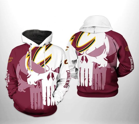 Cleveland Cavaliesrs Wine White Punisher Skull Pullover Hoodie V3