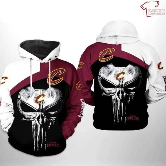 Cleveland Cavalierss Black Wine Punisher Skull Pullover Hoodie