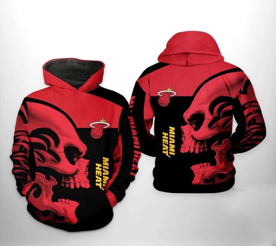 Miami Heat Red Skull Pullover Hoodie