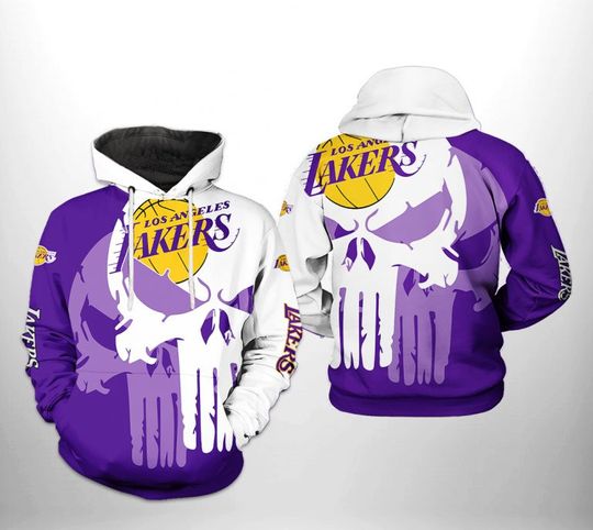 Los Angeles Lakerss Purple White Punisher Skull Pullover Hoodie V4