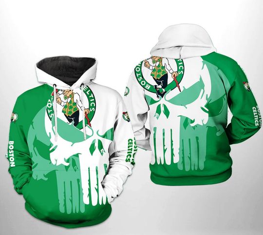 Boston Celticss Green White Punisher Skull Pullover Hoodie