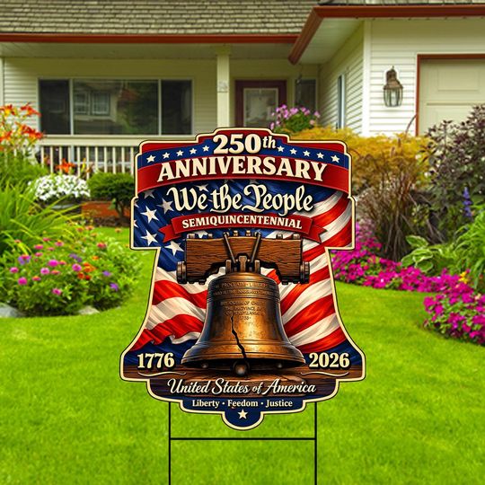 America 250th Anniversary Yard Sign Cutout, 17762026 Patriotic Garden Decor, Outdoor 250 Years Celebration Lawn Decor with H-Stake