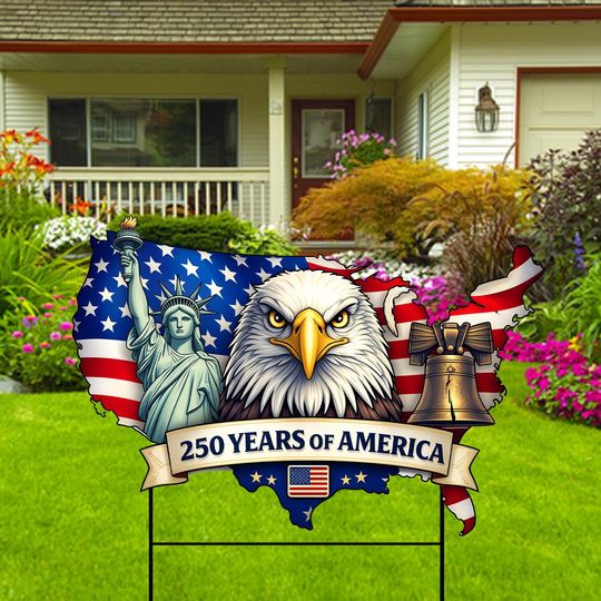 Discover America 250th Anniversary Yard Sign Cutout, 17762026 Patriotic Garden Decor, Outdoor 250 Years Celebration Lawn Decor with H-Stake Thads-03