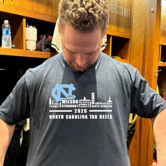 North Carolina Tar Heels 2026 players names city skyline shirt