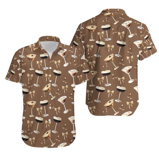 Espresso Martini Hawaiian Shirt, Alcohol Hawaiian Shirt, Martini Hawaiian Shirt, Bachelorette Party Hawaiian Shirt, Cocktail Button Up Shirt