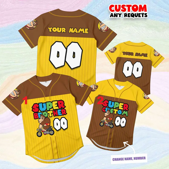 Gift Super Brother Donkey Kong Jersey Shirt Custom Name Number, Kids Baseball Birthday Shirt, Matching Sibling Outfit