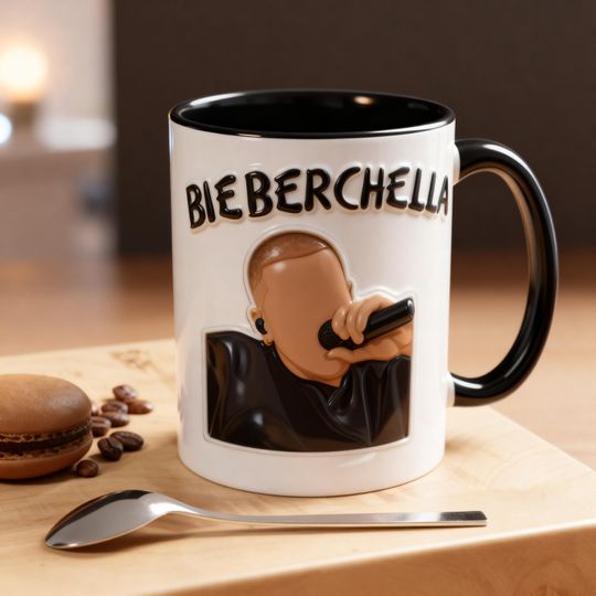 Justin Bieber Bieberchella 2026 3D Embossed Mug, Bieber Coffee Mug, Justin Bieber Fan Gift, Concert Merch Mug, Pop Star Cup