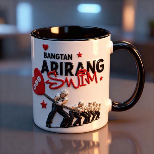 Kpop Swim Song Mug 3D Embossed, Aesthetic Music Coffee Cup, Idol Fan Gift, Korean Pop Lover Mug, Trendy Fan Cup