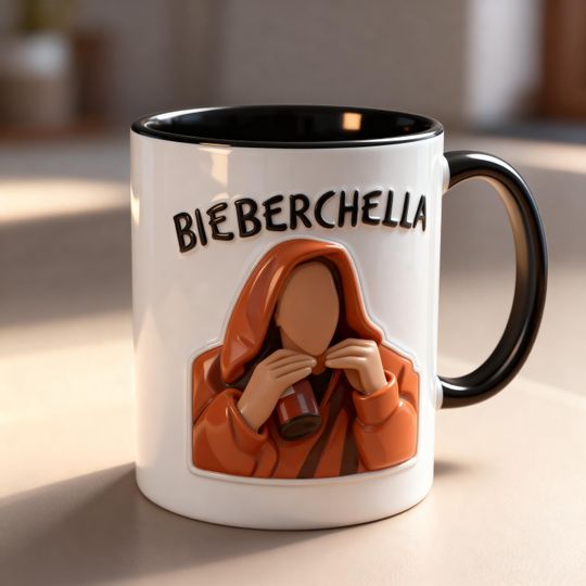 Justin Bieber Bieberchella 2026 3D Embossed Mug, Bieber Fan Coffee Mug, Pop Star Mug, Concert Merch Gift, Embossed Ceramic Cup