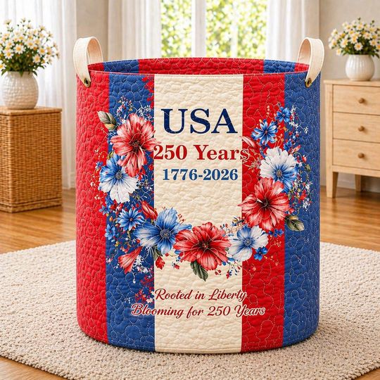 250th Anniversary USA Quilt Laundry Basket, America 250 Years Laundry Basket, 17762026 Patriotic Home Decor, Fourth Of July Clothes Hamper