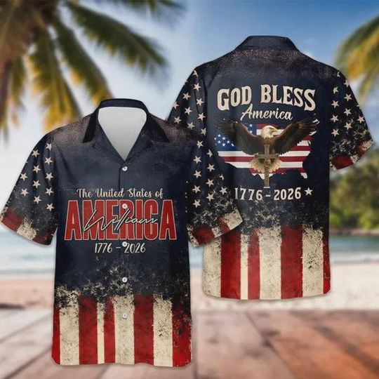 American Flag Hawaiian Shirt 1776-2026 250th Anniversary Patriotic 4th of July Shirt