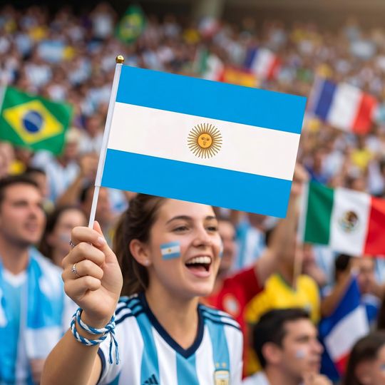 Argentina 2026 World Cup Handheld Flag, Argentine Stick Flag, Watch Party Favor, Albiceleste Fan Gear, Defending Champion Party Decor