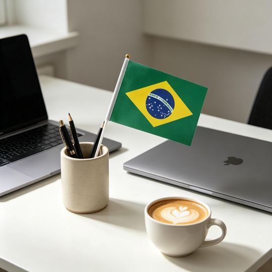 Brazil 2026 World Cup Handheld Flag, Brazilian Stick Flag, Watch Party Favor, Selecao Soccer Fan Gear, Bulk Football Party Decor