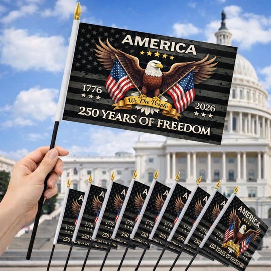 USA 250th Anniversary Handheld Flags, 17762026 Patriotic Mini Flags, 4th of July Independence Day Party Decorations
