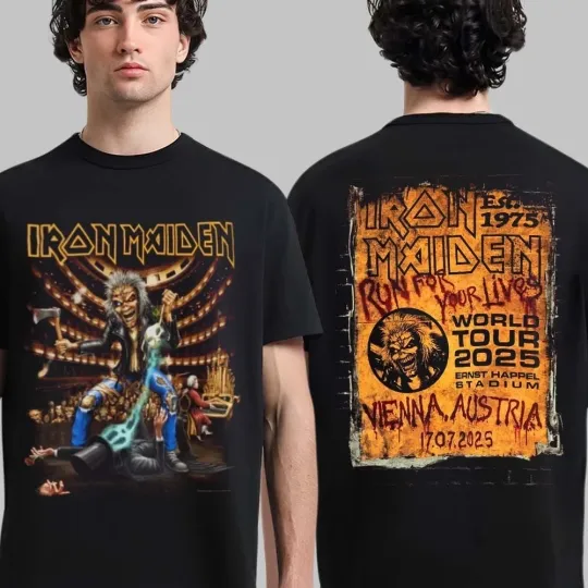 Discover Iron Maiden Run For Your Lives 2025 World Tour Double Sided T-Shirt Vienna Austria Exclusive