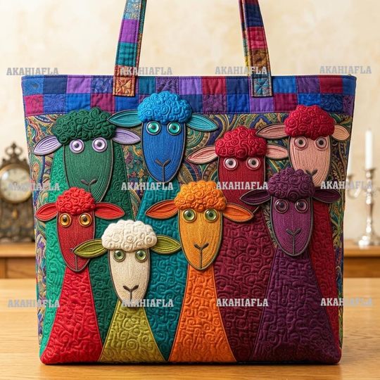 Serenity Sheep 3D All Over Printed Quilted Tote Bag, Cute Sheep Bag, Sheep Shoulder Bag, Handmade Patchwork Tote, Sheep Lover's Gift