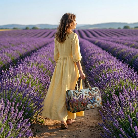 Lavender Butterfly Duffle Bag Cottagecore Style For Women Weekend Travel Bag