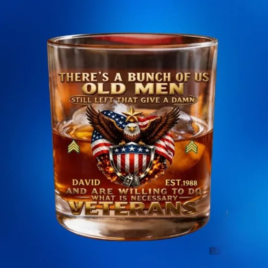 [No box] Old Men Who Still Give a Damn Personalized Veteran Whiskey Glass