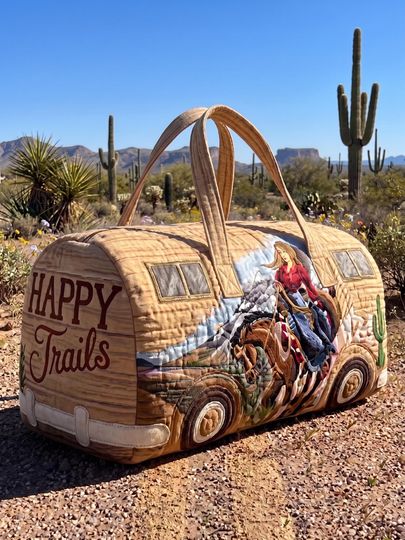 Quilted Duffle Bag, Desert Adventure Travel Tote, Horse Rider Weekender Bag
