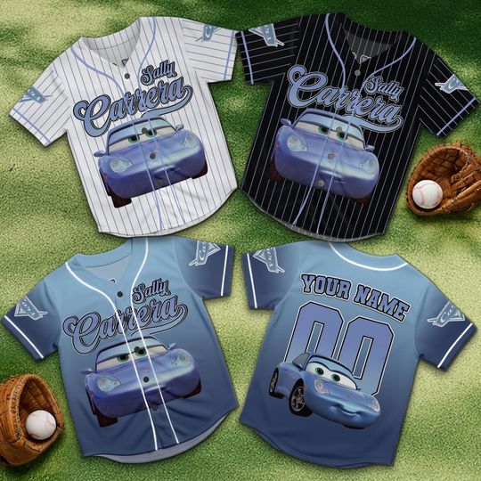 Custom Sally Carrera Jersey, Personalized Cars Character Shirt, Blue Car Baseball Jersey, Girls Gift