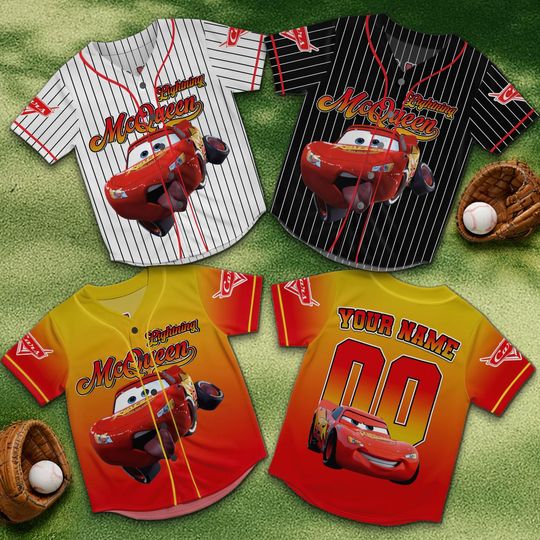 Custom Lightning McQueen Jersey, Personalized Cars Racing Shirt, Pixar Red Car Baseball Jersey, Kids Birthday Gift