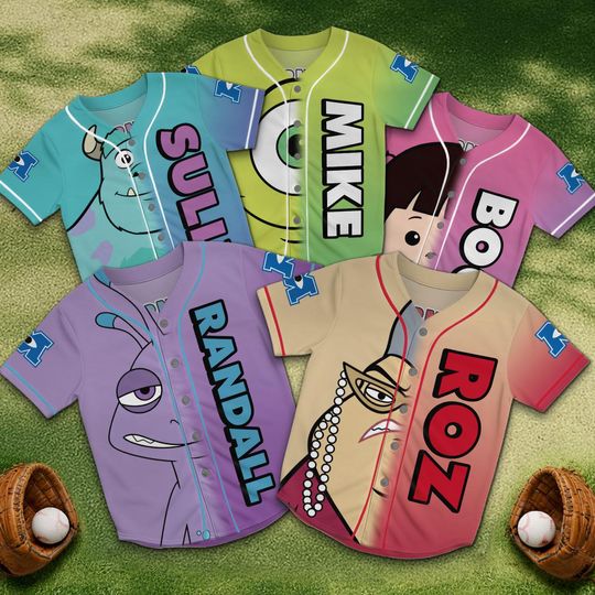 Custom Monsters Inc Baseball Jersey Custom Name, Monsters Birthday Jersey, Mike Sulley Squad Shirt Family Matching Party Outfit Gift