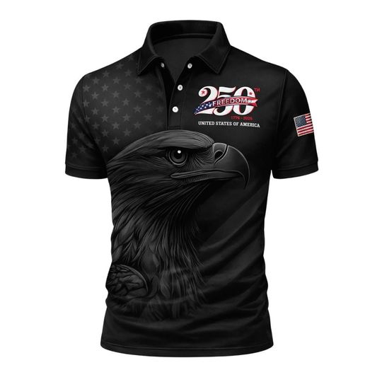 USA 250th Anniversary Eagle Polo Shirt, American Flag Independence Day Polo, July 4th Men's Golf Shirt