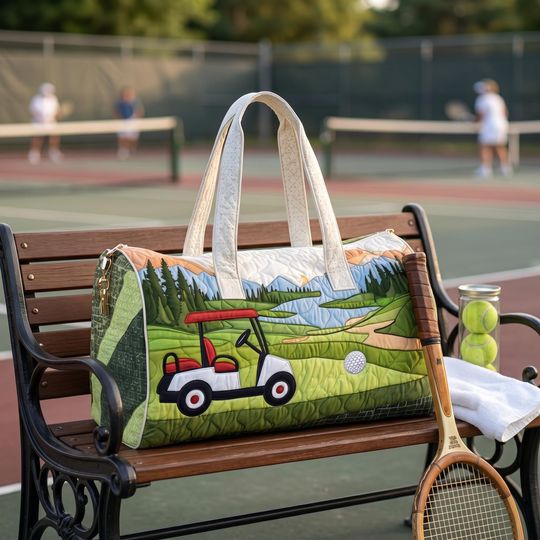 Golf Quilted Duffle Bag, Sports Weekender Bag, Golf Cart Travel Tote, Country Club Overnight Bag, Golfer Gift for Men Women