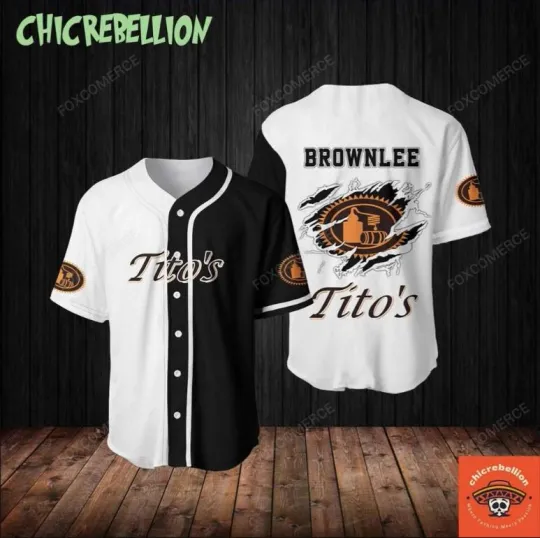 Personalized Black and White Titos Vodka Baseball Jersey Mens Titos Jersey