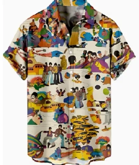The Beatles Short Sleeve Full Button Hawaiian Shirt