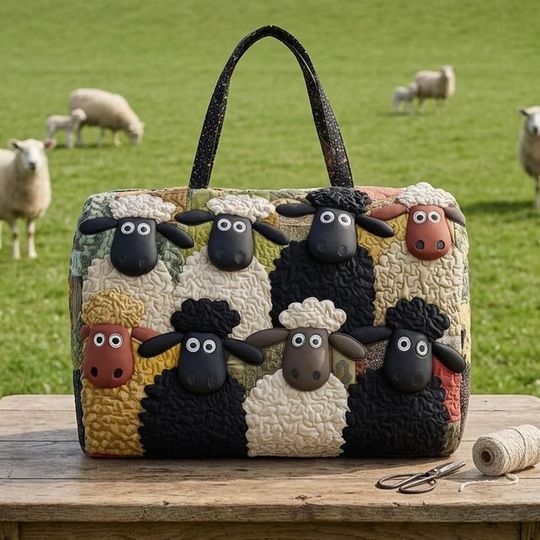 Funny Sheep Haven Quilted Duffle Bag: Cute Weekender Duffel Gift For Her, Sheep Haven Travel Weekender Bag, Best Duffle Bags For Women.