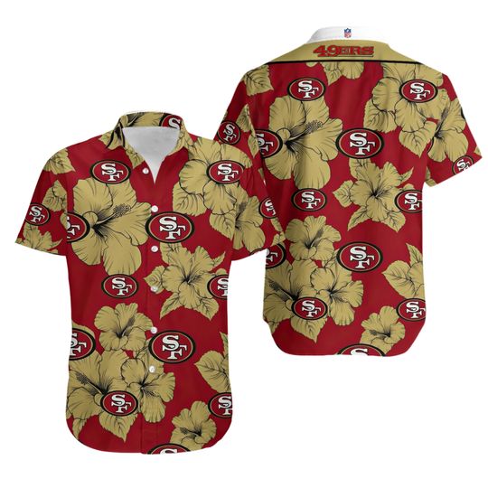 San Francisco 49ers Hawaiian Shirt Red Gold Floral Aloha Football