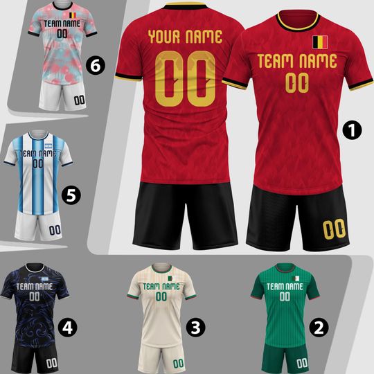 Custom Belgium Soccer Jersey 2026 Men Youth Kid Fans, Personalized Soccer Shirt And Shorts Name Logo Number, Argentina Uniforme De Futbol