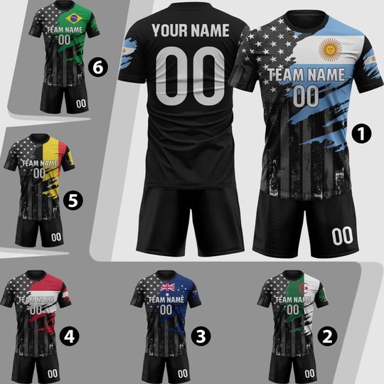 Custom Argentina Soccer Jersey 2026 Men Youth Kid Fans, Personalized Soccer Jersey And Shorts Name Logo Number, Camisetas De Futbol Brazil