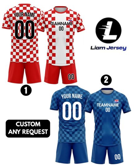 Custom Croatia Soccer Jersey Men Youth Kid Team Fan, Personalized Soccer Jersey And Short Name Logo Number Camisa De Futbol Red White Jersey