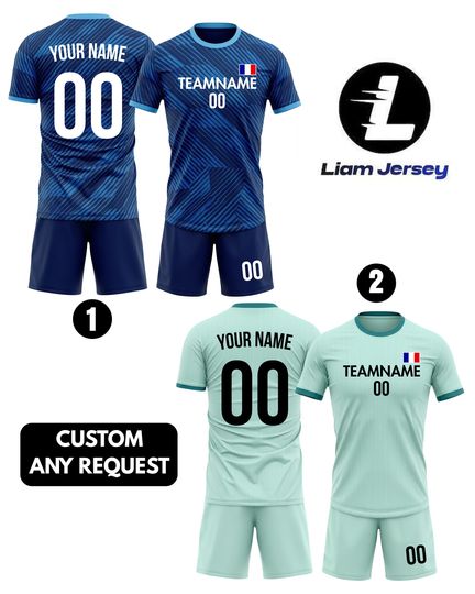 Custom France Navy Blue Soccer Jersey Men Youth Kid Team Fan, Personalized Soccer Jersey And Short Name Logo Number Camisa De Futbol Shirt