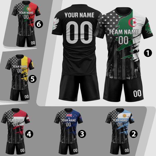 Custom Algeria Soccer Jersey Men Youth Kid Team Fan, Personalized Soccer Jersey And Short Name Logo Number Camisa De Futbol Argentina Soccer