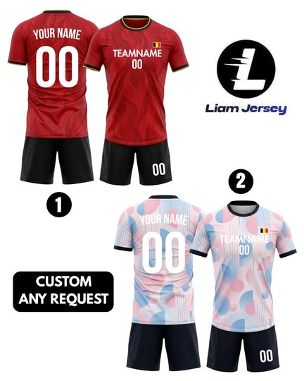 Custom Belgium Soccer Jersey Men Youth Kid Team Fan, Personalized Jersey Name Logo Number Camisa De Futbol, Belgium Red Black Soccer shirt