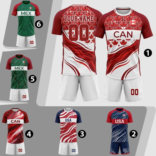 USA Canada Mexico Soccer Jersey Set, Custom Name Number Football Uniform, Personalized Team Shirt And Shorts For Men Women Youth Kid