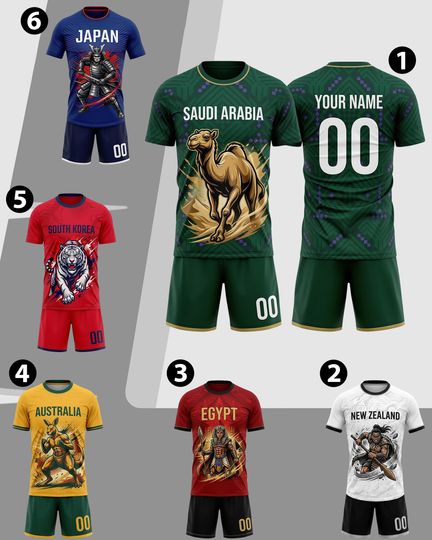 Personalized Asian 2026 Soccer Jersey Set Gold Green, Custom Name Number Saudi Arabia Shirt, Soccer Uniform Kit Men Women Youth Kid