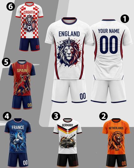 Personalized Soccer Jersey Kit Europe Teams 2026 England Red White, Custom Name Number Shirt, Soccer Uniform Kit Men Women Youth Kid